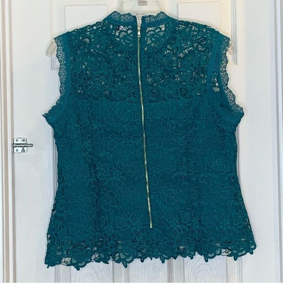 Nanette Lepore Sleeveless Mockneck Embroidered Lace Top Deep Lake Blue Size XL - Picture 3 of 10